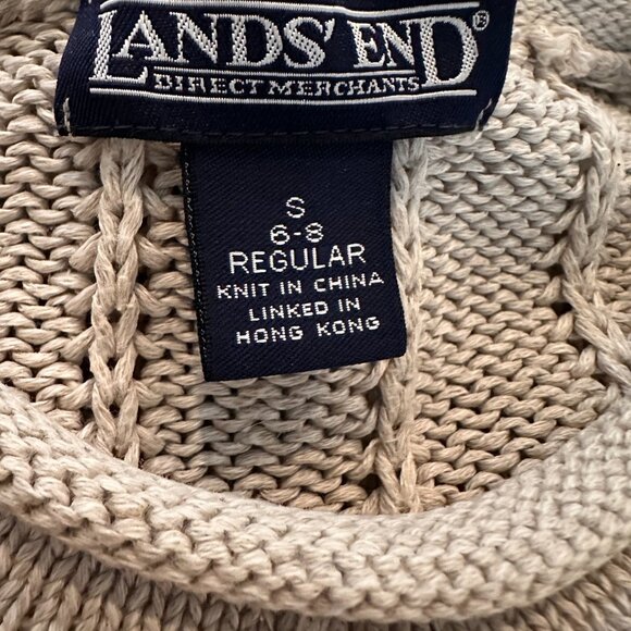 Vintage Lands End Linen/ Cotton Tan Cable Knit Crewneck Pullover Sweater - Picture 4 of 8